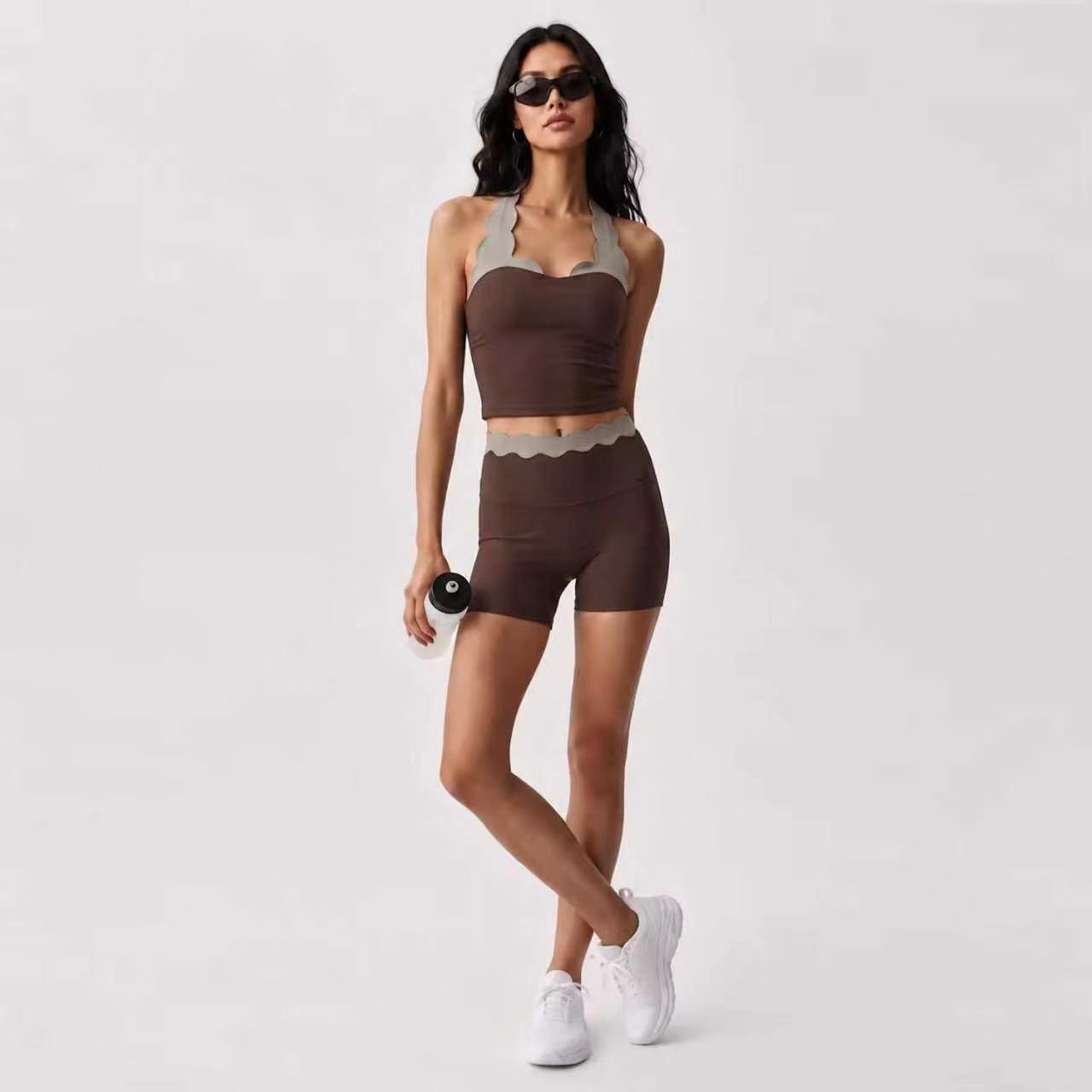 Women 2‑Piece Yoga Outfit Two‑ - Lace Bralette Set 评论和价格