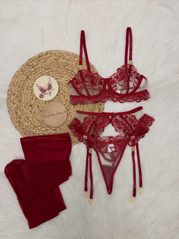 Women's Burgundy Lace Lingerie - Lace Bralette Set 评论和价格